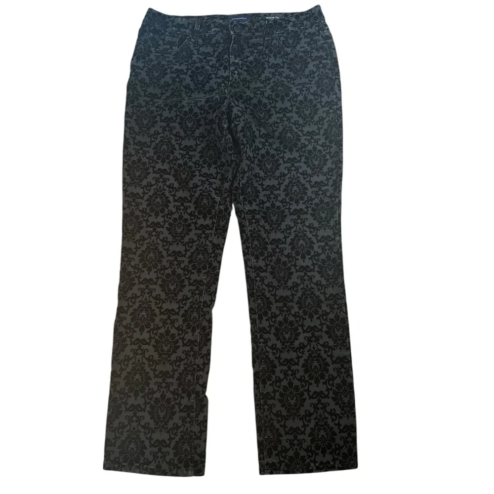 Charter Club Straight Leg Lexington Pants Black Velvet Damask Pattern Size 12